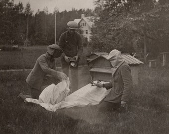 Beekeepers, 1930s, Found photo, RPPC