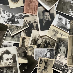 Molte foto d'epoca di uomini, istantanee, RPPC, anni misti, collage di foto, effimere di carta, diario di spazzatura, album di ritagli, lotto da 30 a 100 foto