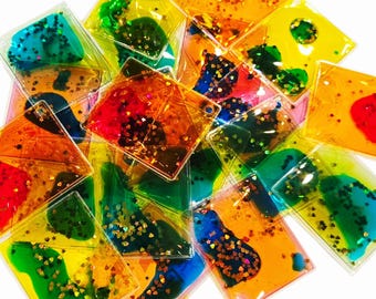 Mini Liquid Motion Sensory Keychains (20): Fidget Toy Bag Tag, Squish Mat, Squish Square, Sensory Mat