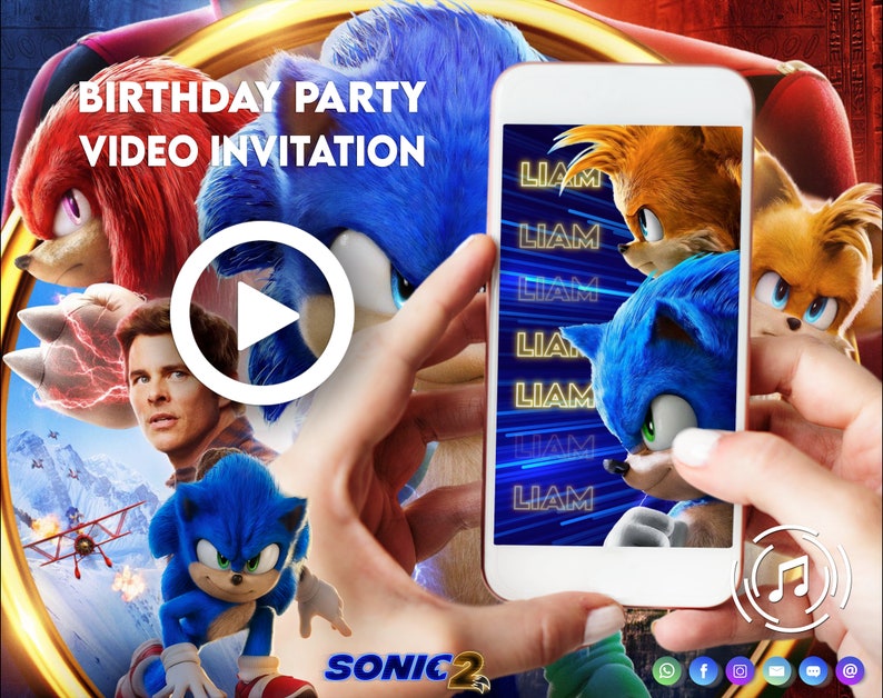 SONIC INVITATION, sonic birthday party invitation, sonic birthday party video invitation, sonic digital invitation, sonic 2, the hedgehog image 1