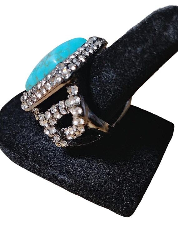 Large Faux Turquoise Statement Ring, Rhinestone H… - image 4