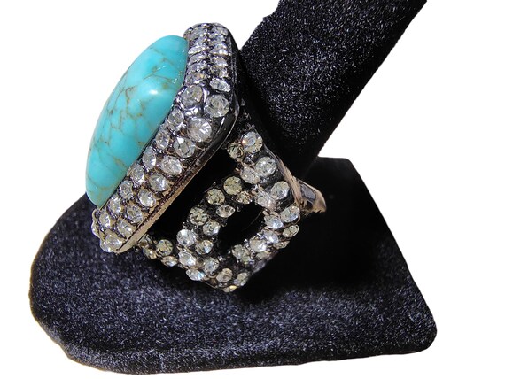 Large Faux Turquoise Statement Ring, Rhinestone H… - image 7
