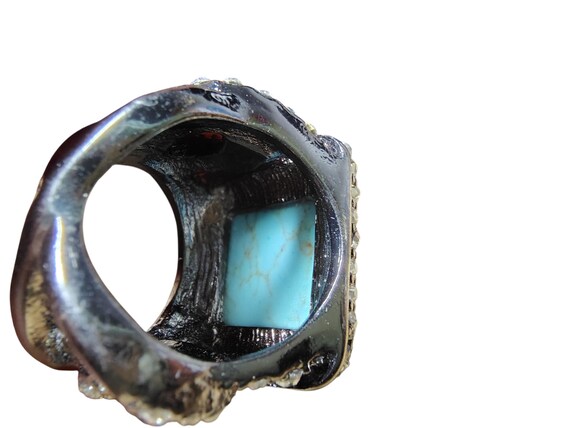 Large Faux Turquoise Statement Ring, Rhinestone H… - image 8