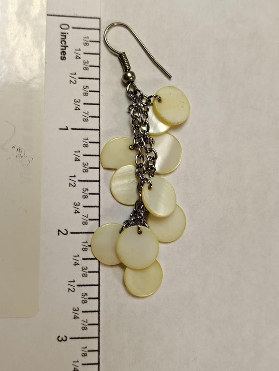 Vintage Shell Dangle Earrings | Silver Chain Disc… - image 3