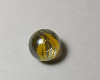 Vintage Yellow Ribbon Core Marble, Clear Glass Swirl Marble, Yellow and Amber Banding, Collectible Toy Marble