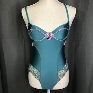 Teal Bodysuit with custom rhinestones