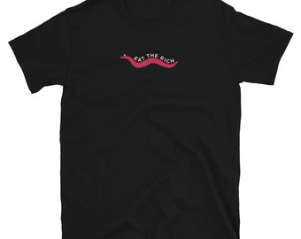 Eat The Rich | Roter Antikapitalistischer Wurm an einer Schnur | Unisex T-Shirt