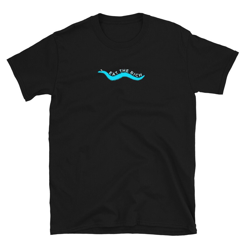 Eat The Rich | Blauer Anti-Kapitalist-Wurm an einer Schnur | Unisex T-Shirt