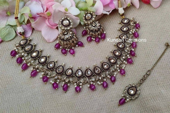 AD Choker Necklace Set Maang Tikka 