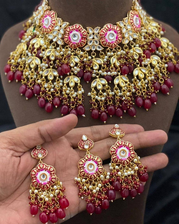 Meenakari Choker Necklace Set Beads 