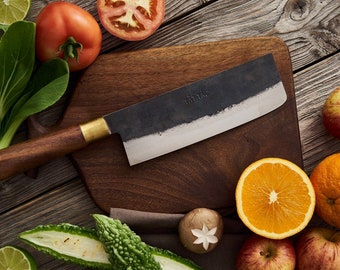 PROMOÇÃO RELÂMPAGO - Nakiri, Santoku, faca de chef sérvia, faca forjada à mão para cozinha, afiada e durável com cabo de madeira maciça, fácil de usar