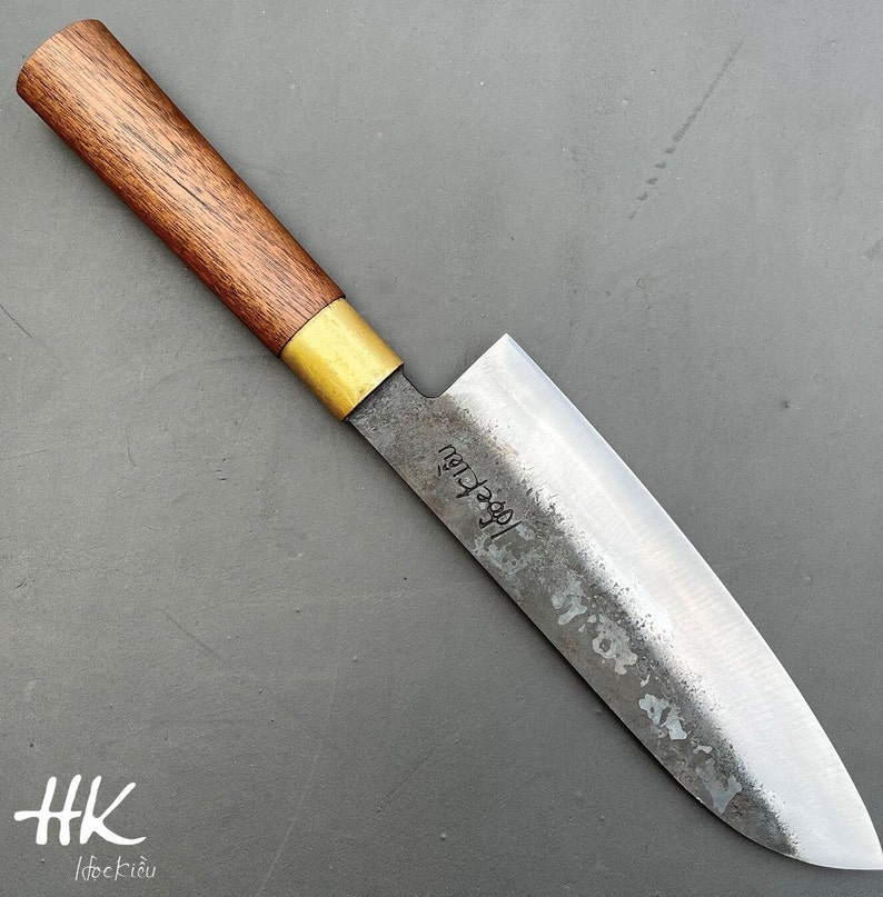 Koksmessen, handgemaakt mes, cadeau voor hem, Japanse stijl, koolstofstaal. Santoku