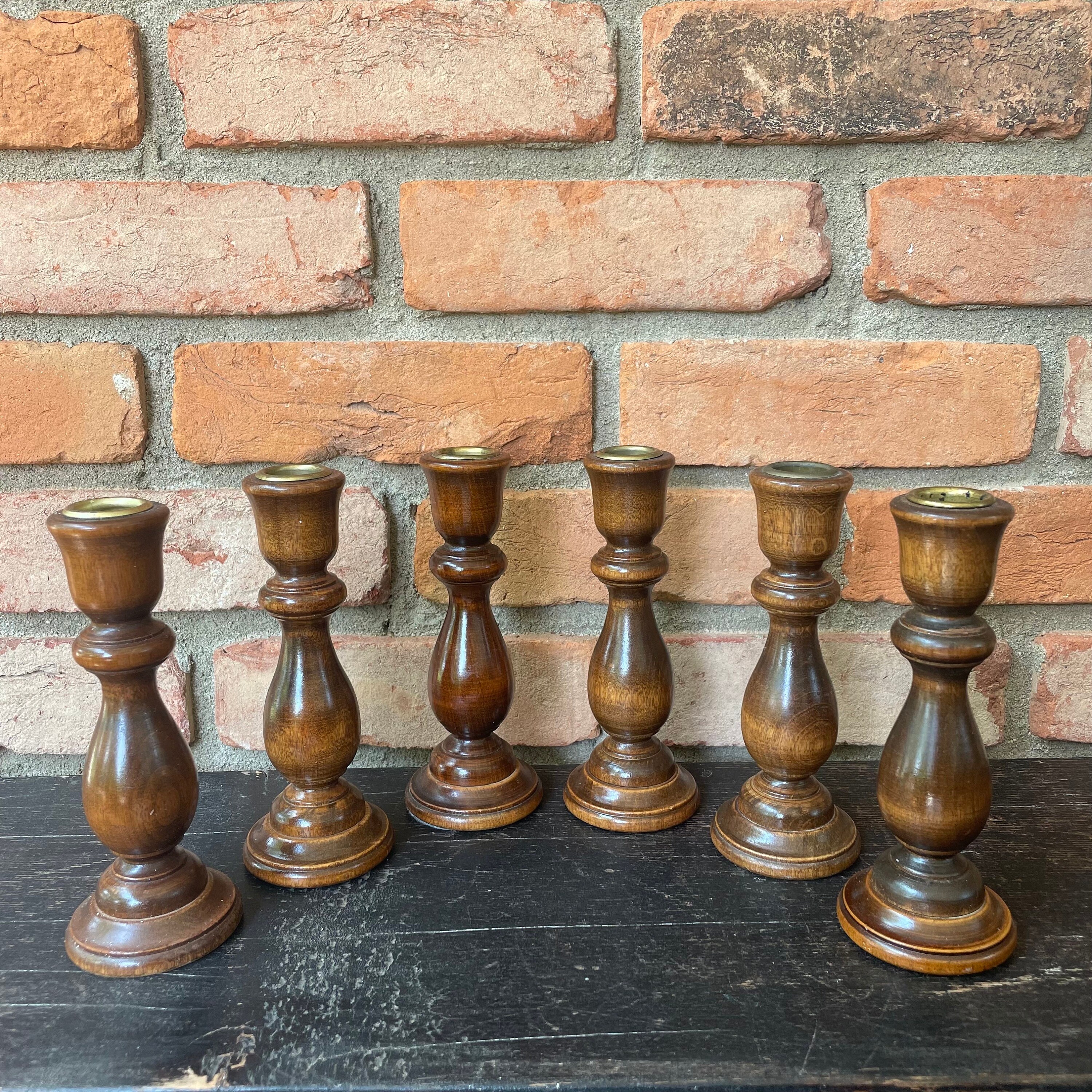 Set of 6 Wooden Candlestick Holders - Curated Collection of Vintage ...