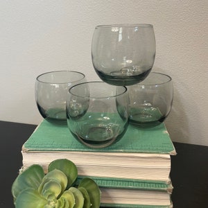 Set of 4 Ombre Smokey Grey Roly Poly Glass Barware  - Vintage Roly Poly 8oz Glassware- 3” tall