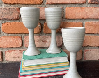 Set of 3 Studio Pottery Goblets - Vintage Voorhees Pottery Goblets - 7.75” tall