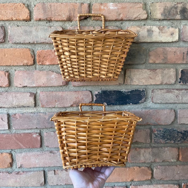 Wicker Wall Pocket Basket Set - Two Hanging Storage Woven Baskets | 10” wide x 7” wide