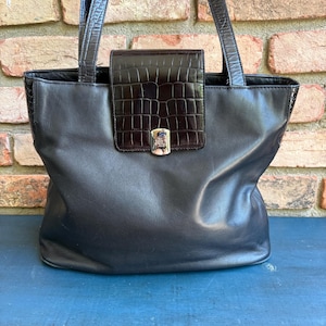 Vintage Ralph Lauren Black Leather Purse - Shoulder Strap Purse 14” long