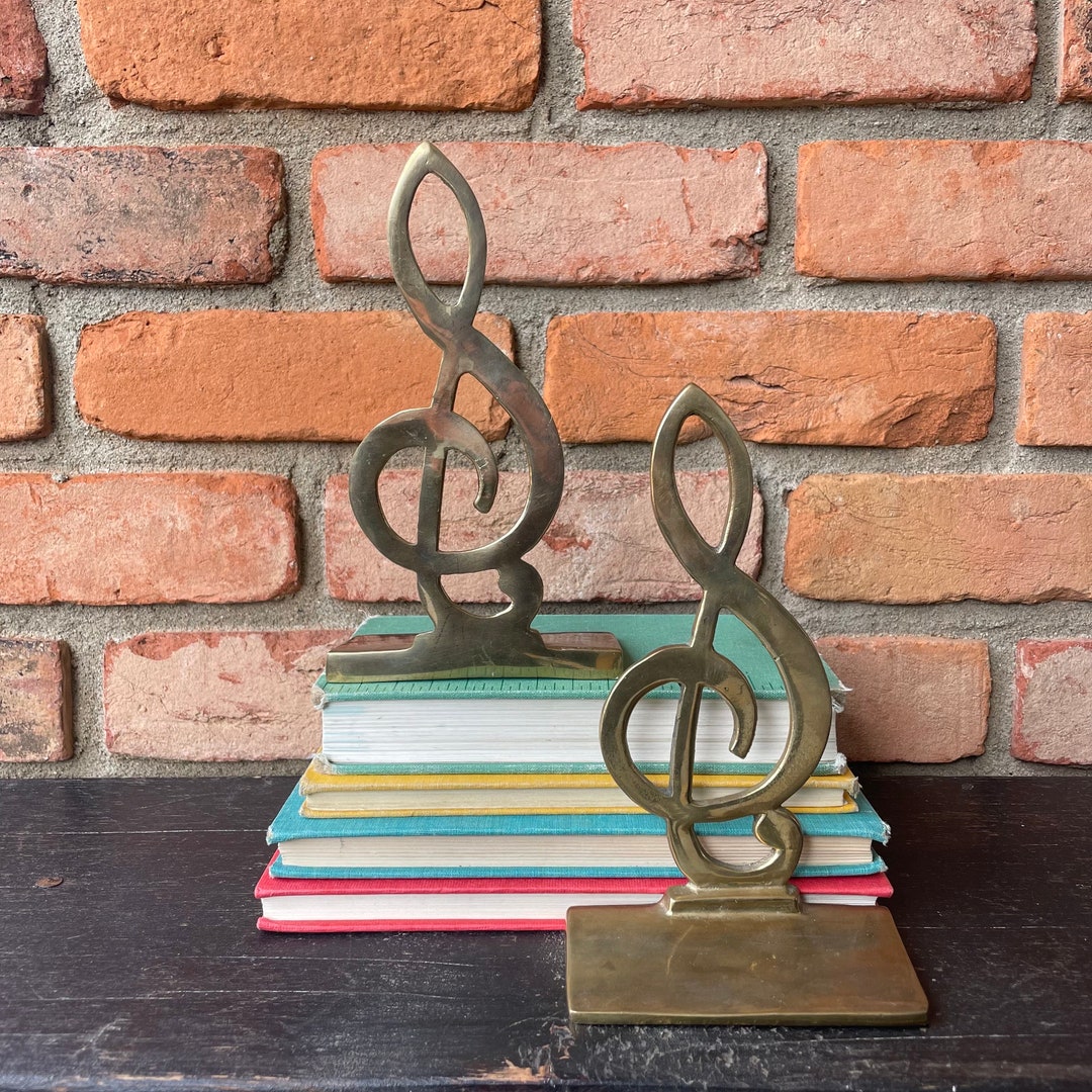 Brass Treble Clef Music Note Bookends Set of 2 Vintage Brass Music Note