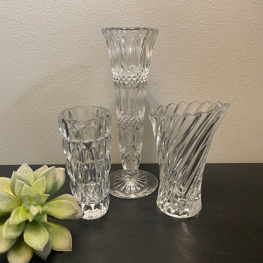 Collection of Clear Cut Glass Bud Vases Set of 3 Crystal Etsy