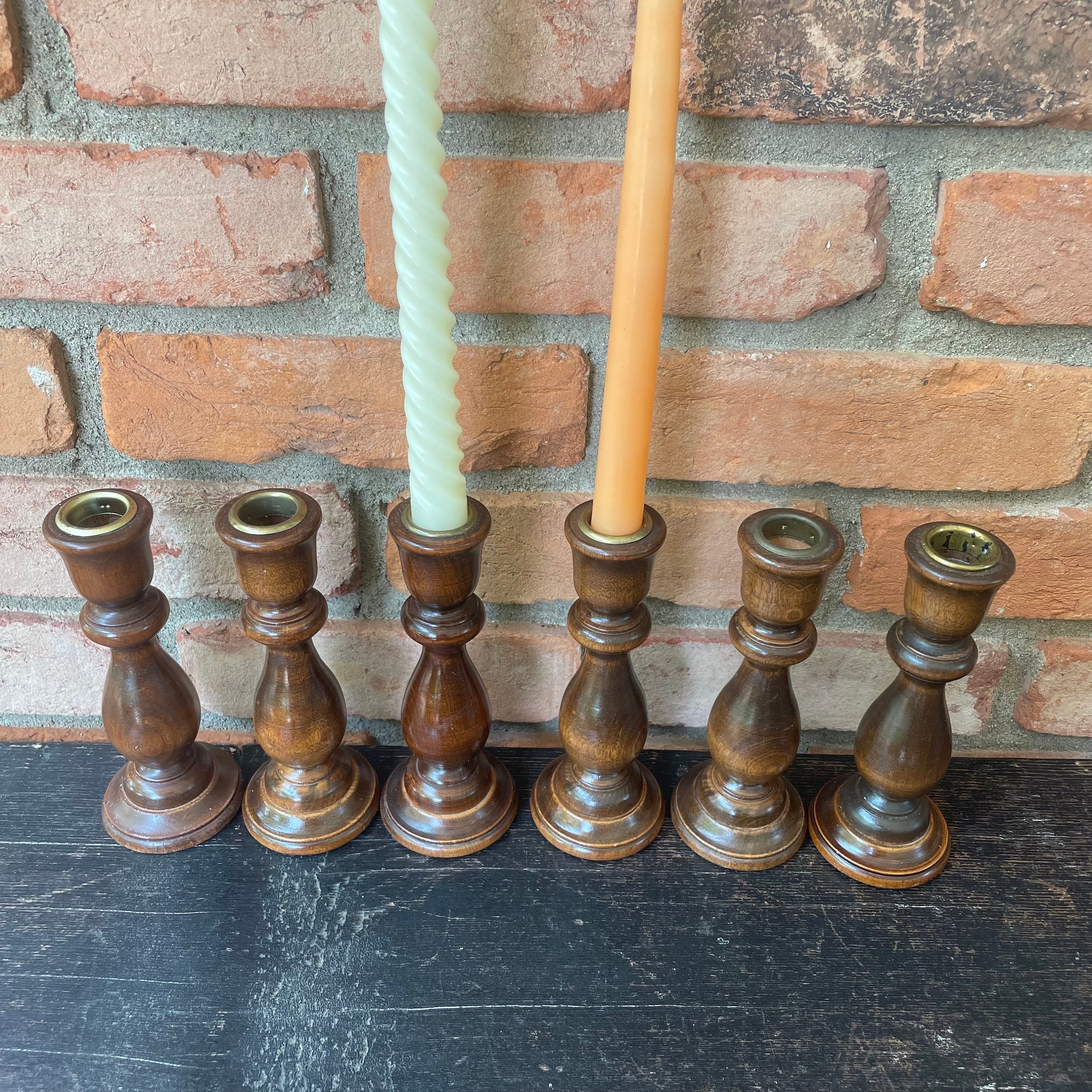 Set of 6 Wooden Candlestick Holders - Curated Collection of Vintage ...