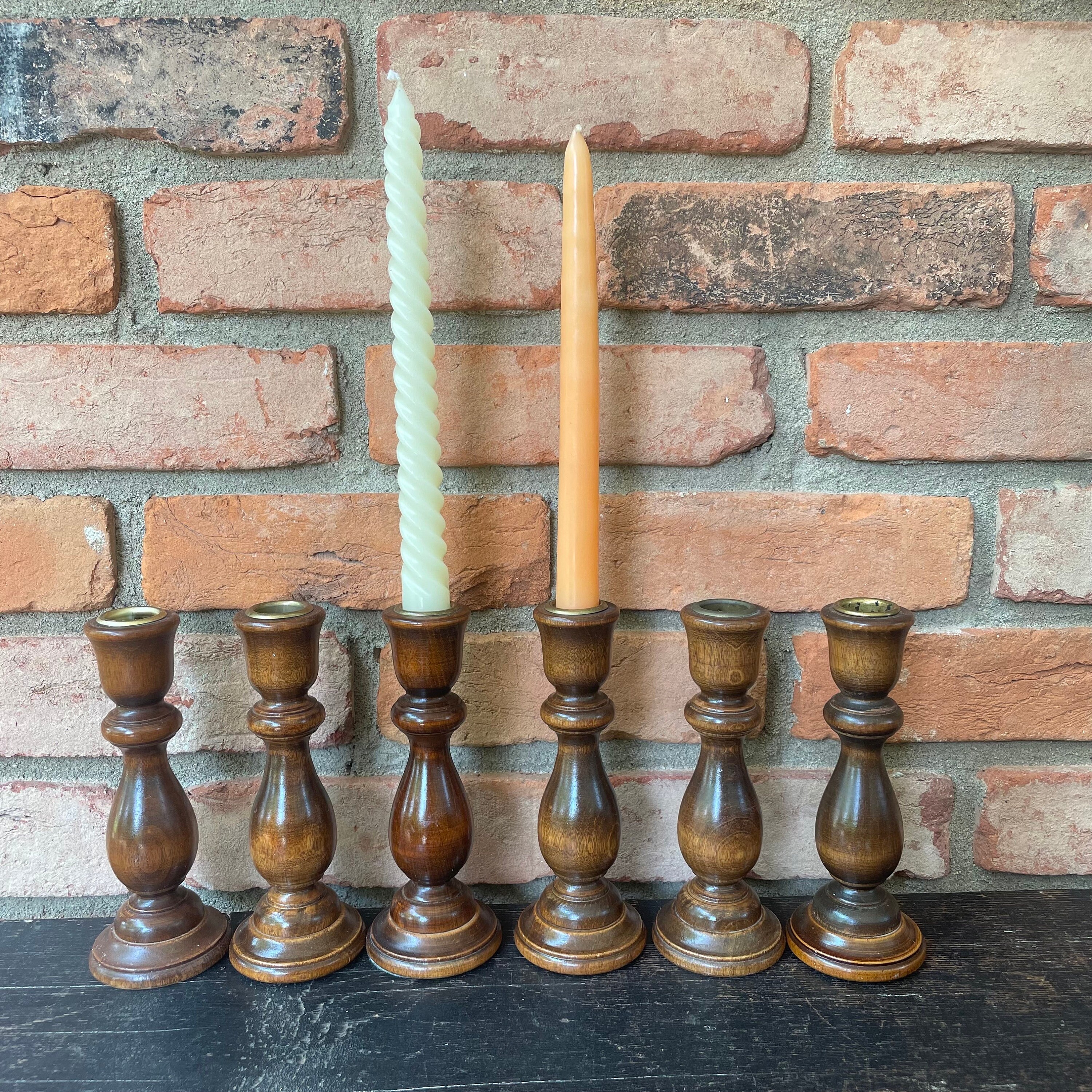 Set of 6 Wooden Candlestick Holders - Curated Collection of Vintage ...