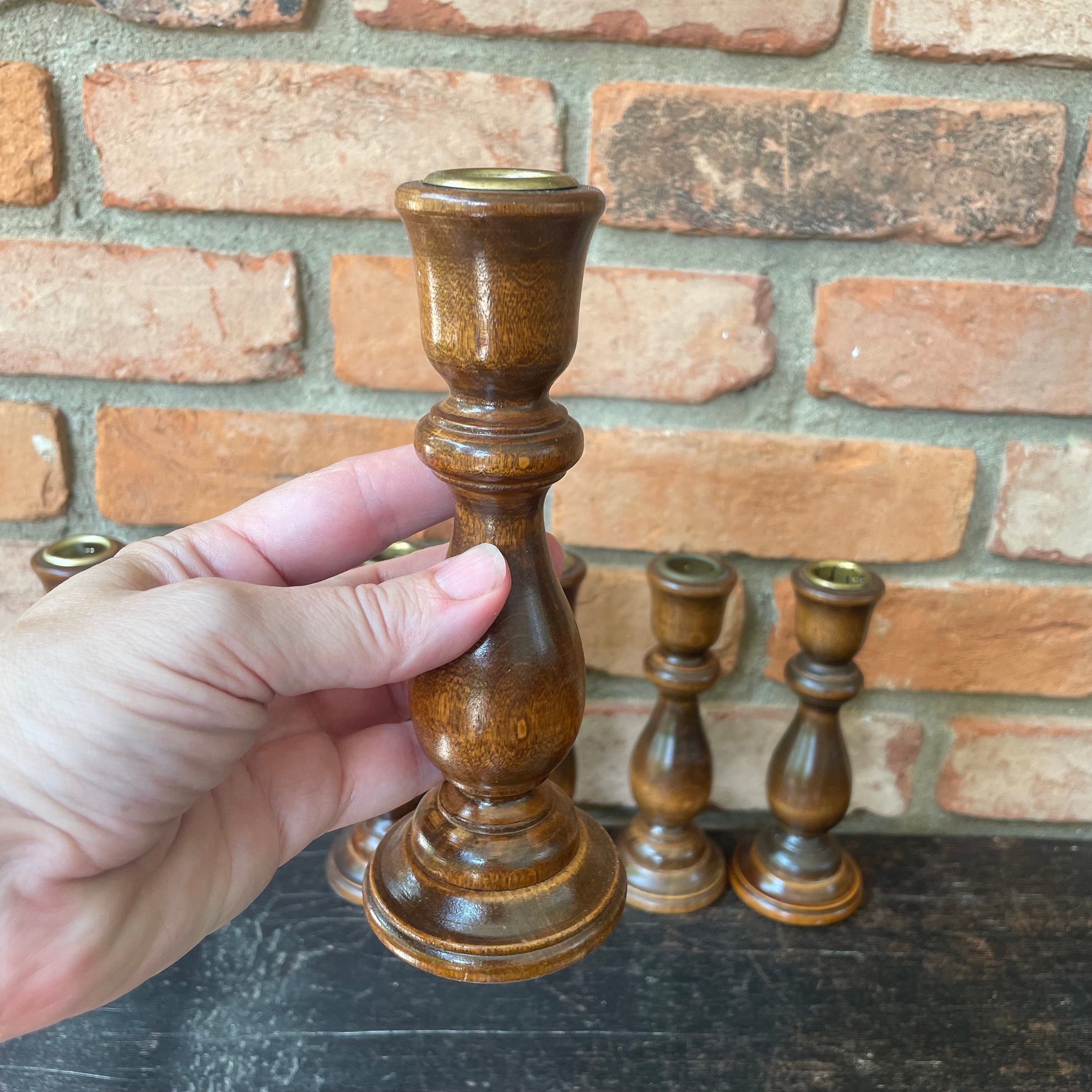 Set of 6 Wooden Candlestick Holders - Curated Collection of Vintage ...