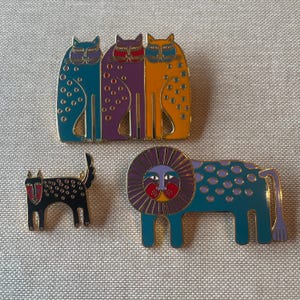 Vintage Laurel Burch Pins - Collection of 3 Laurel Burch Pins -  Lion, Siamese Cats, Dog Brooch