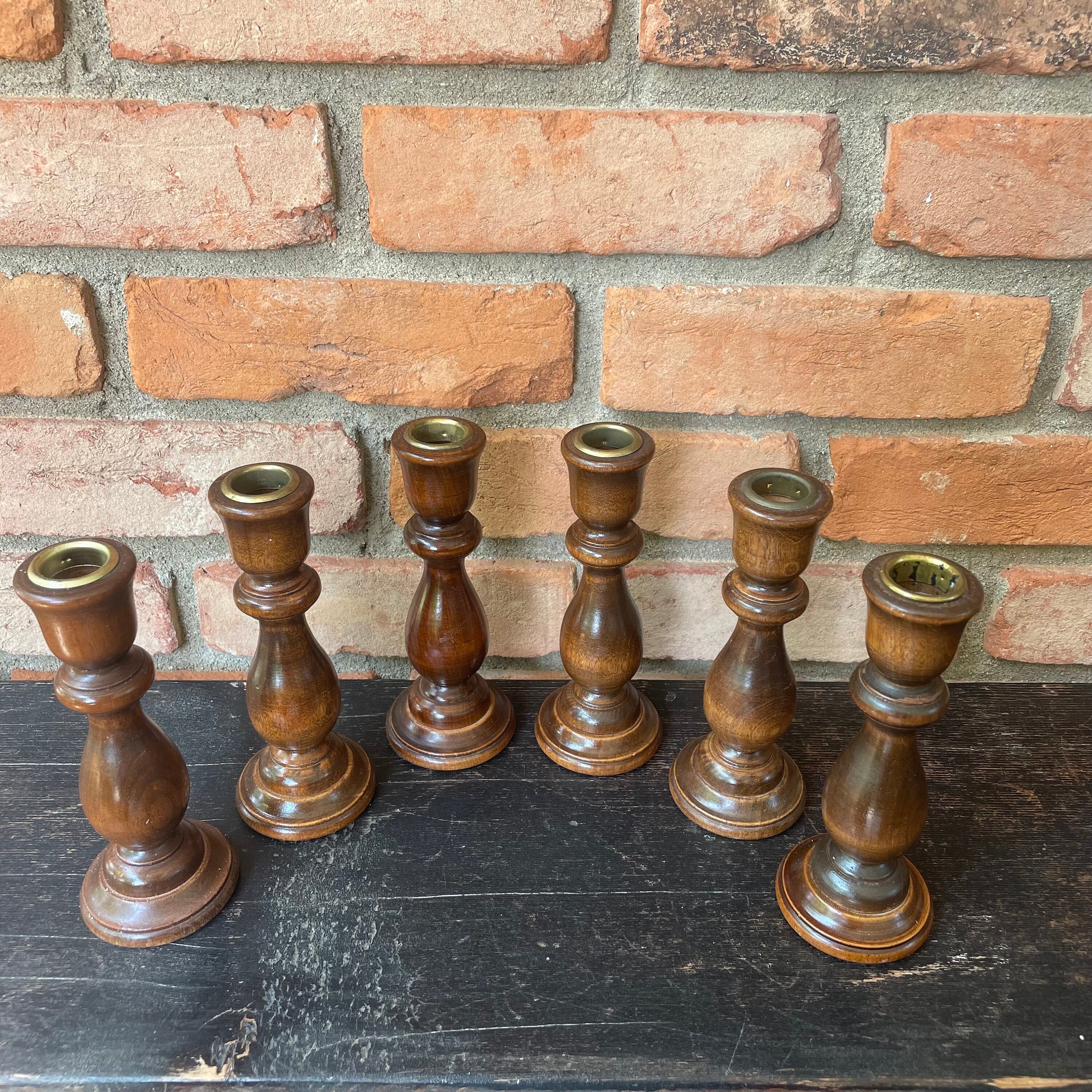 Set of 6 Wooden Candlestick Holders - Curated Collection of Vintage ...
