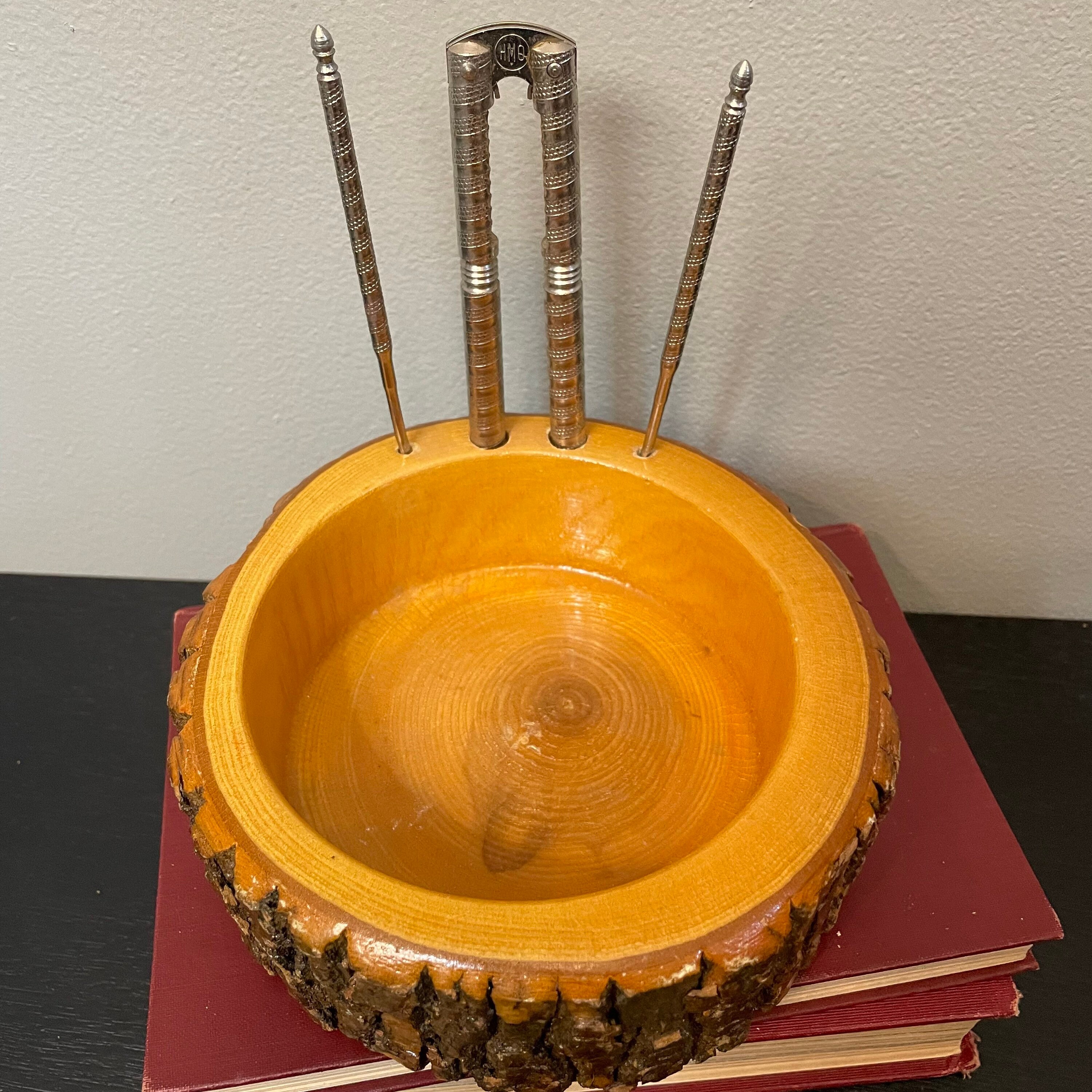 Raw Edge Wood Nut Bowl With Nut Cracker & Picks Vintage Live Etsy