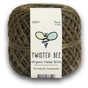 Organic Hemp Wick, Natural Beeswax Coating, Twisted Bee (200ft, ~2mm)