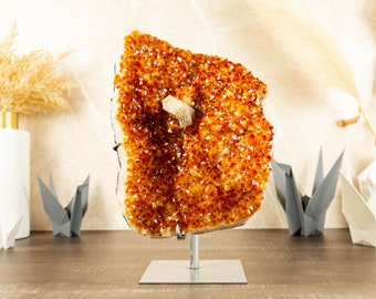 Orange Citrine Geode Cluster with Calcite and Citrine Crystal Druzy, 5.6 Kg - 12.3 lb