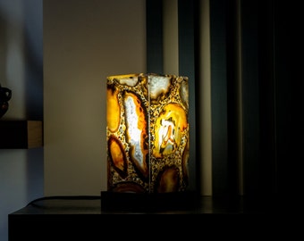 Natural Agate Desk, Side Lamp Handmade in Brazil - Small, Compact & Elegant (8x4x4")
