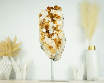 Tall 16.5 In Deep Orange Citrine Cluster with Calcite Formations on Stand, 6.8 Kg - 14.9 lb