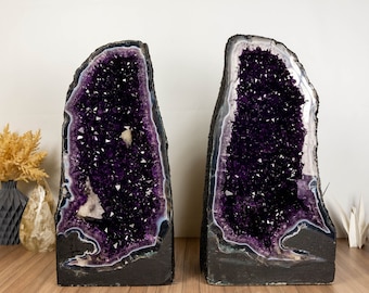 Pair of Extraordinary Agate Amethyst Cathedral Geode on Banded Agate, AAA Deep and Dark Purple Amethyst - 74 Kg 163 lb