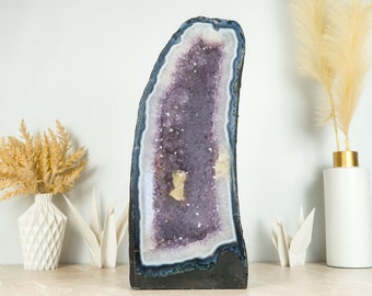 Tall Blue Lace Agate with Lavender Amethyst Druzy Geode Cathedral and Calcite Inclusions - 21.1 Kg - 46.5 lb