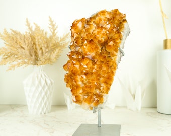 Natural Citrine Flower Cluster with AAA Orange Citrine Druzy on Stand - 3.8 Kg - 8.4 lb