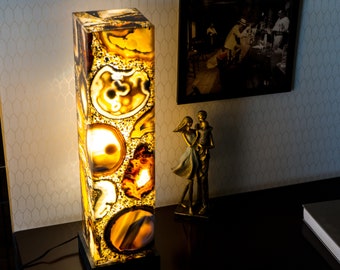 40 Inches Tall Natural Agate Floor Lamp, Handmade in Brazil - Large, Tall, and Elegant (40x10x10") - Warm and Cold Bi-Color LED Light