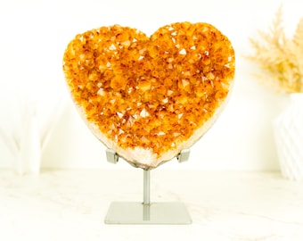High Grade, Large Citrine Heart with Deep Orange, Shiny Citrine Druzy - 7.5 In, 7.2 Lb Raw & Ethical