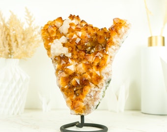 Gorgeous Natural Orange Citrine Flower Cluster with Citrine Crystal Druzy and Calcite, 10.5 In 7.5 Lb