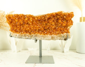 Galaxy Orange Citrine Crystal Cluster on Stand with Citrine Flower Rosette, Natural, Raw 6.3 Kg - 13.8 lb