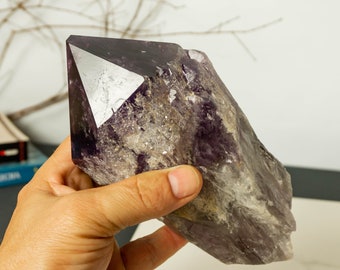 Ametista dente di drago, scettro di ametista Bahia grezza e naturale, ametista fantasma dalla forma perfetta, viola intenso, XL (8 pollici) 1,3 kg - 2,9 libbre