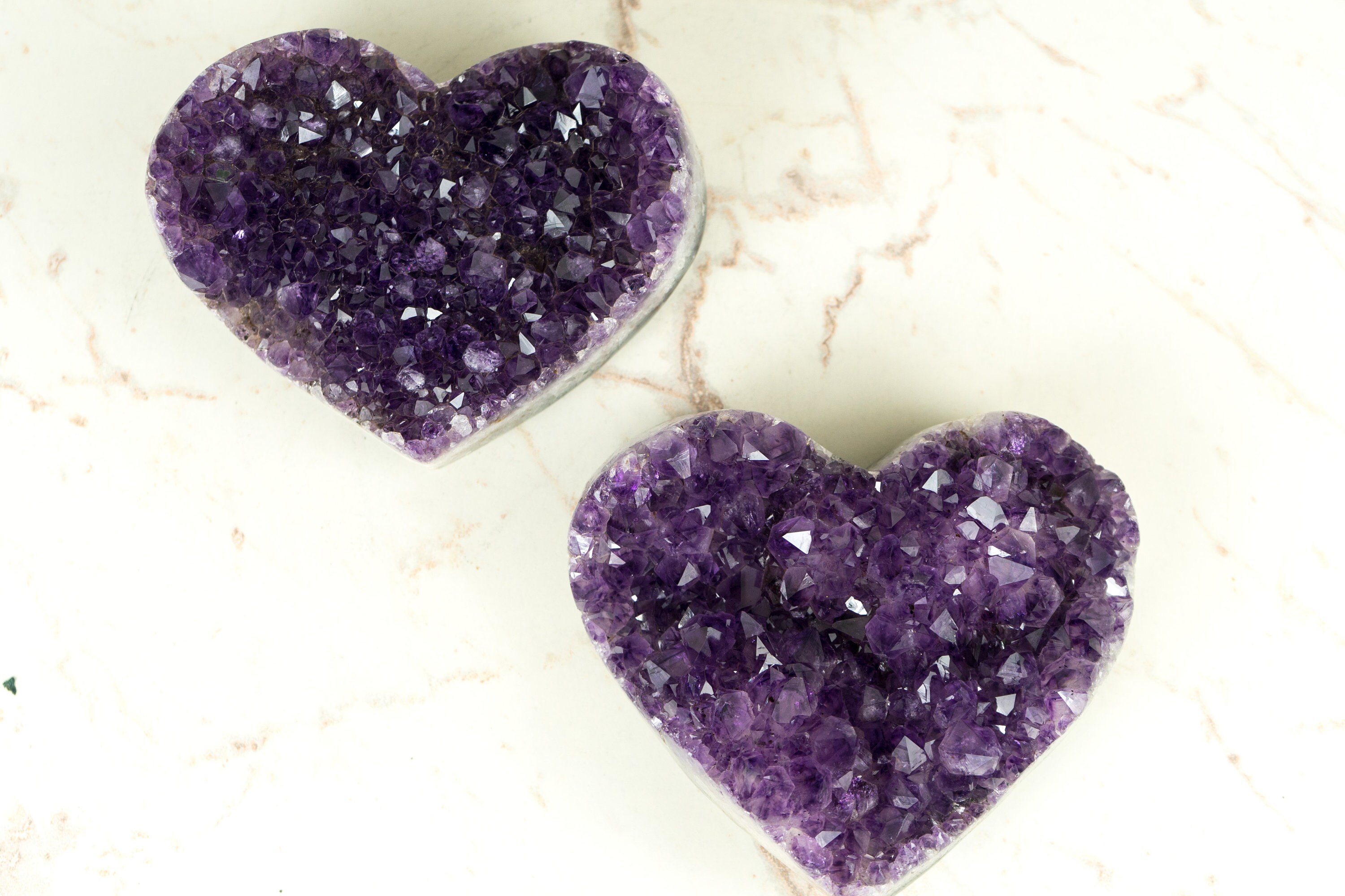 Set of 2 High-Grade Amethyst Hearts, Natural, Deep Purple Amethyst Hearts, Wholesale Flat Box - 2.0 Kg - 4.5 lbthumbnail