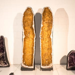 5.1 Ft Tall Citrine Cathedral Geodes Pair – X-large Orange Citrine Geodes, 600 Lb.
