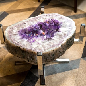 Purple Amethyst Geode Coffee Table on Handmade Stainless Steel Base - 48.3 Kg - 107 lb
