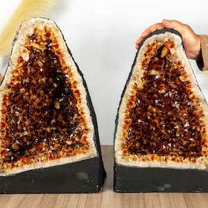 Pair of Large Citrine Cathedral Geodes with Extra Deep Orange Citrine Points, AA Grade Merchant Stone - Ethically Sourced - 41 Kg - 91 lb
