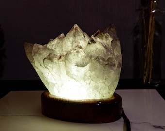 White Amethyst Geode Table Lamp, Bespoke made, LED, Natural, Raw and Ethical - 7.7 Kg - 16.9 lb