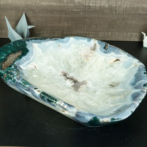 Natural Lace Agate with Crystal Bowl, Large Hand Carved Pink Amethyst Bowl, 23 Lb, 19 by 14 In