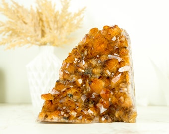 AAA Citrine Crystal Cluster with Orange Madeira and Calcite Covered by Galaxy Druzy, Self Standing - 2.2 Kg - 4.8 lb