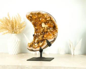 Fabulous Natural Citrine Cluster with Flower Rosette and Calcite, cut in a Moon Format - 6.6 Kg - 14.6 lb