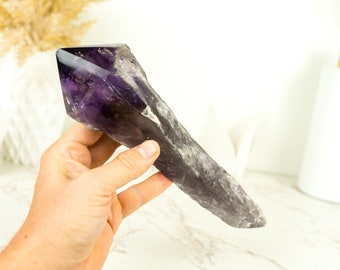 Ametista dente di drago, scettro di ametista Bahia grezza e naturale, viola intenso, XL (10 pollici) 850 g - 1,9 libbre